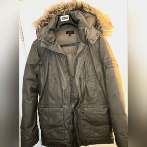 True Religion Olive Green Down Parka with Faux Fur Trim Hood